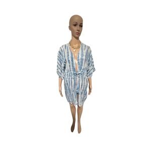 Steve Madden Blue Tie Dye Swim Cover Up Tassel Drawstring OSFM Rayon Kimono